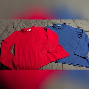 🔥🔥Bundle Deal 2 Port Authority Ladies' XL Blue And Red Long Sleeve Pique Polos